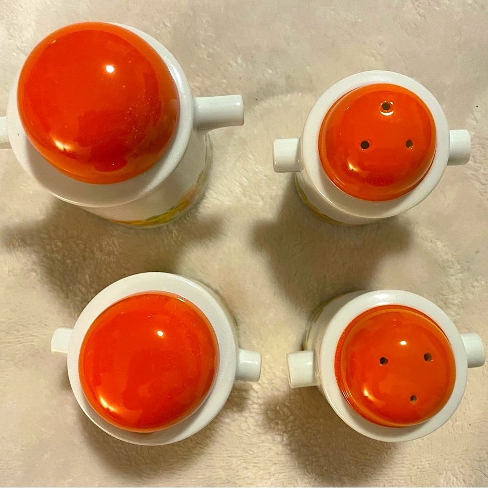Retro Vintage Noritake Ceramic Condiment Set 8 pieces, 4 containers and 4 lids